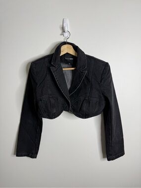 Fashion Nova Black Cropped Denim Blazer Jacket jean size small